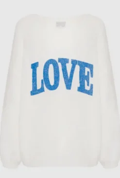 Americandreams - Silja mohairneule LOVE, white/sky blue