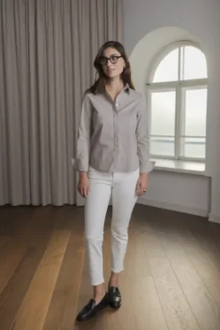 Camilla puuvillakauluspaita, greige