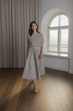 Claressa puuvillahame leveällä käänteellä, greige