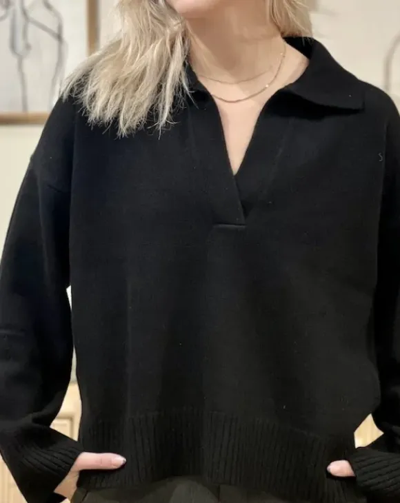 Davida - Chunky Open Collar neule, black