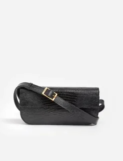 Flattered - Lillie Shoulder Bag, Leather Black Lizzard