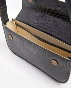 Flattered - Lillie Shoulder Bag, Leather Black Lizzard
