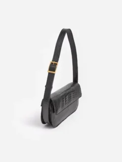 Flattered - Lillie Shoulder Bag, Leather Black Lizzard