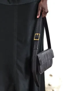 Flattered - Lillie Shoulder Bag, Leather Black Lizzard