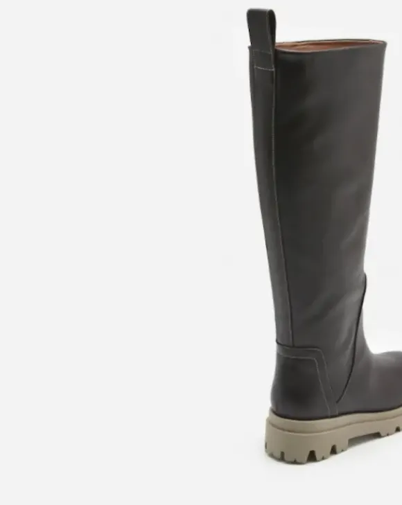 Flattered - Luna pitkät nahkasaappaat, tummanruskeat