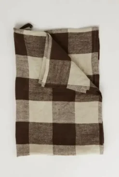 Johanna ruudullinen keittiöpyyhe pellavaa, brown/nat
