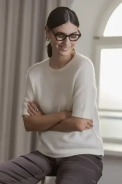 Karlie* lyhythihainen cashmere neule, cream