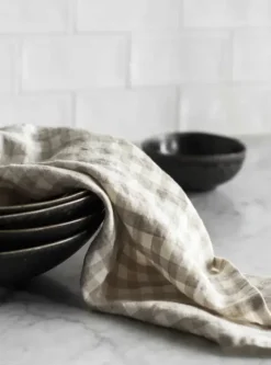 Keittiöpyyhe pellavaa, ruutu natural