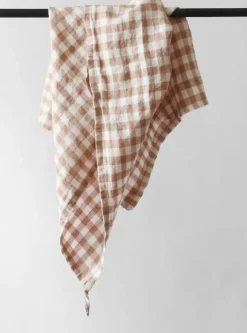 Keittiöpyyhe pellavaa, ruutu biscuit