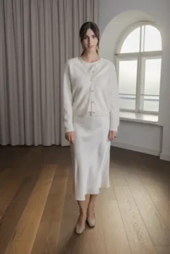 Tianna midi satiinihame, cream