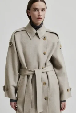 Walance pitkä villakangastakki, beige melange